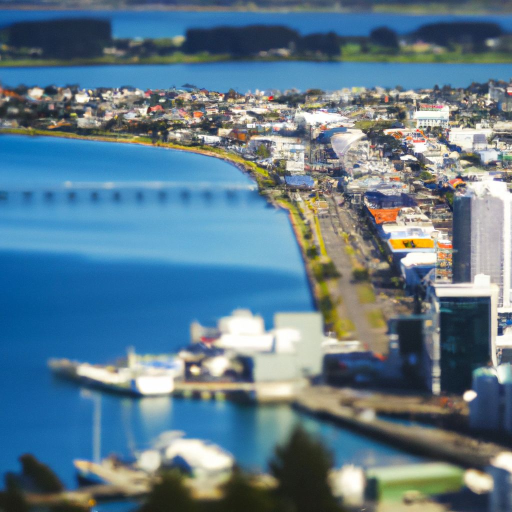 Economic Dynamics: Exploring Tauranga's Role in New Zealand's Economy through a view of the city and its large body of water.