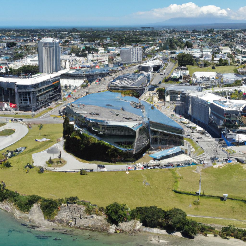An aerial view of Tauranga city near the ocean.