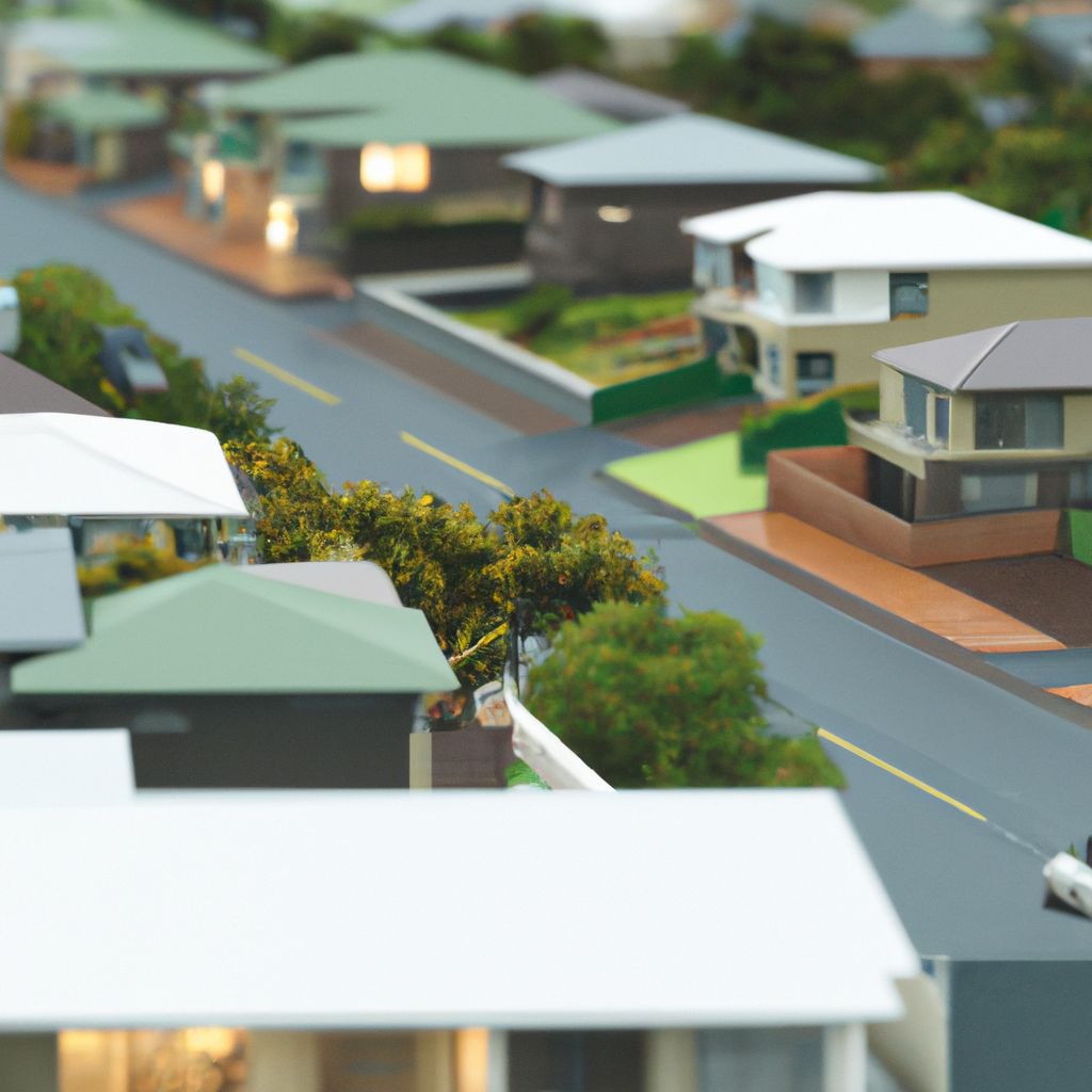 A street model showcasing houses.