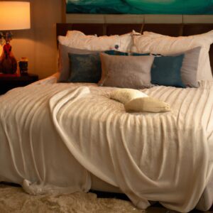 A white comforter on a bed with top sleep specialists.