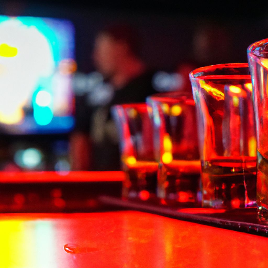 A row of shot glasses on a bar in one of the Top 5 Bars in Tauranga.