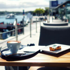 A coffee cup on a table in one of the top 5 cafes in Tauranga.