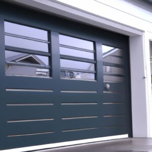 Top 5 Garage Door Services in Tauranga offering a blue door and glass windows.