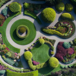 An aerial view of a circular garden designed by one of the top landscape architects in Tauranga.