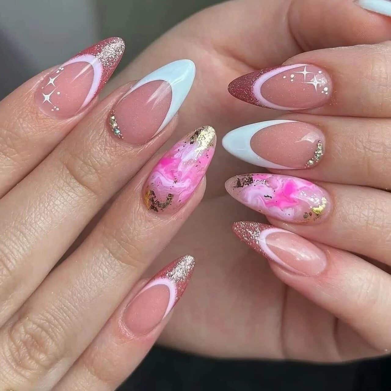 Hollywood Nails - French tip nails with nail art in Tauranga