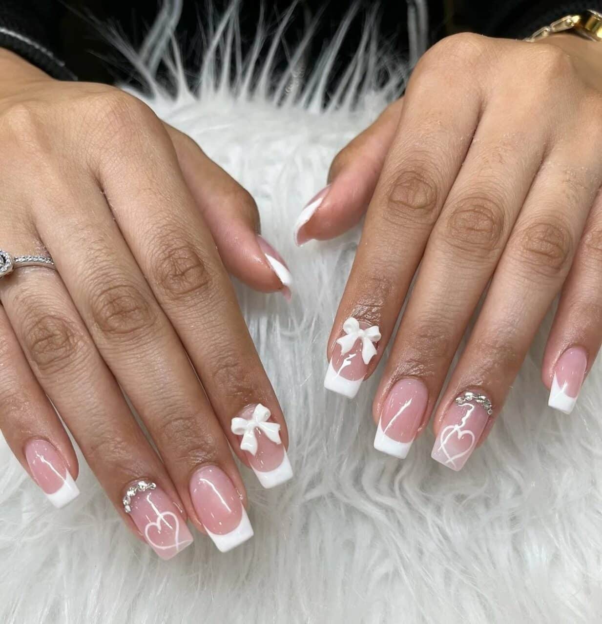 Hollywood Nails - French manicure with bows in Tauranga