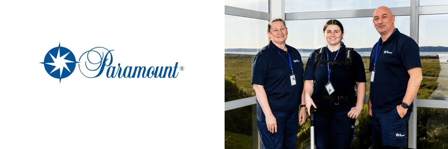 Paramount Cleaning - logo and cleaning team, commercial cleaners in Tauranga